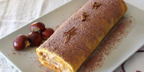 Cómo preparar un brazo de gitano relleno de cremas de castaña. Una receta de un postre perfecto para cualquier época del año.