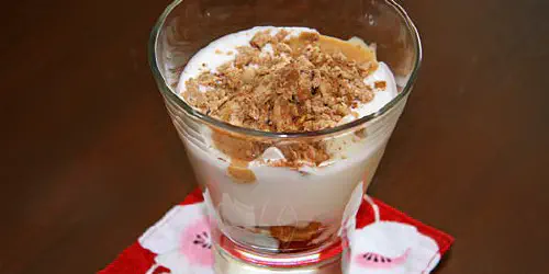 Un postre navideño que entra por la vista, y en la boca toda una sorpresa, gracias al crujiente que da el punto de contraste al yogurt casi líquido relleno de la untuosidad de crema de turrón. Preparación paso a paso, fotografías y consejos.